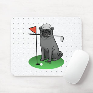 Golf Pug Playing Golf (black) Cute Dog Funny Mouse Mat