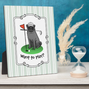 Golf Pug Playing Golf (black) Cute Dog Funny Plaque