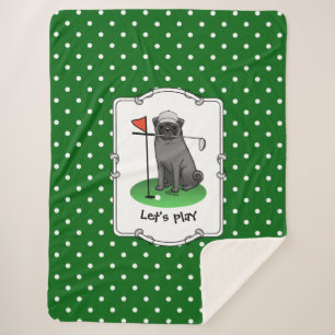 Golf Pug Playing Golf (black) Cute Dog Funny Sherpa Blanket