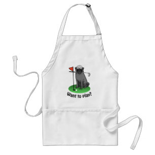 Golf Pug Playing Golf (black) Cute Dog Funny Standard Apron