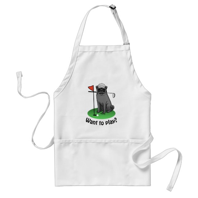 Golf Pug Playing Golf (black) Cute Dog Funny Standard Apron (Front)