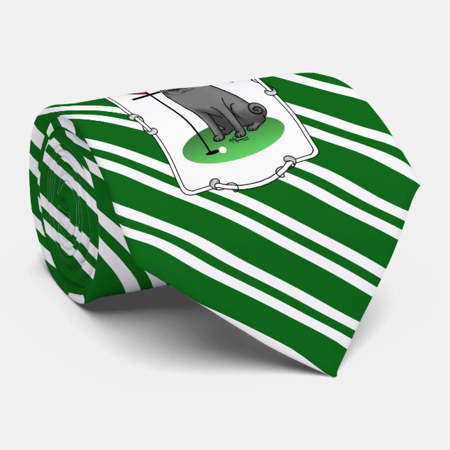 Golf Pug Playing Golf (black) Cute Dog Funny Tie (Rolled)
