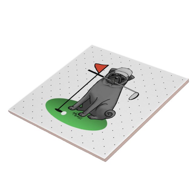 Golf Pug Playing Golf (black) Cute Dog Funny Tile (Side)