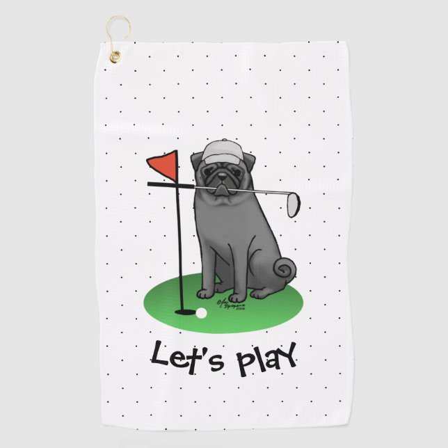 Golf Pug Playing Golf (black) Cute Dog Funny Towel (Front)