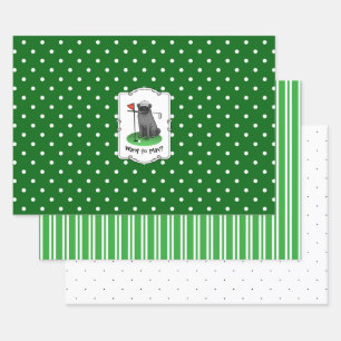 Golf Pug Playing Golf (black) Cute Dog Funny Wrapping Paper Sheet