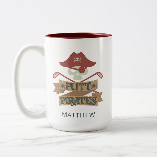 Golf Putt Pirates Outdoor Sport Hobby Personalised Two-Tone Coffee Mug (Left)