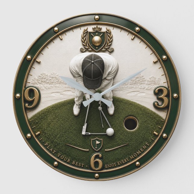 Golf Putting Golfer Gift Large Clock (Front)