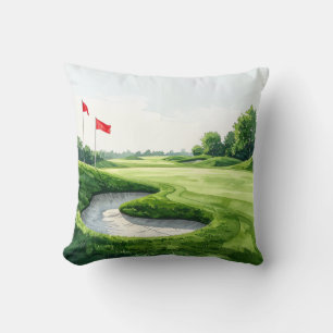 Golf Putting Green with red flag Cushion
