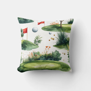 Golf Putting Green with red flag Cushion