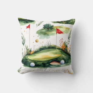 Golf Putting Green with red flag Cushion