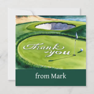 Golf putting green with Thank you word  Card