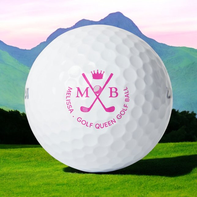 Golf Queen Golf Ball Pink Feminine Monogram (Creator Uploaded)