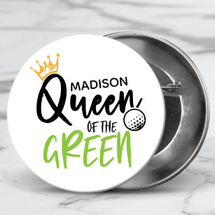 Golf Queen Of The Green Funny Modern Personalised 6 Cm Round Badge