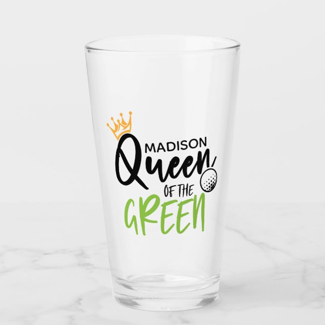 Golf Queen Of The Green Funny Modern Personalised Glass (Front)