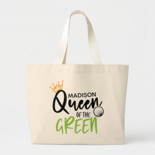 Golf Queen Of The Green Funny Modern Personalised Large Tote Bag