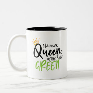 Golf Queen Of The Green Funny Modern Personalised Two-Tone Coffee Mug
