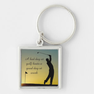 Golf Quote Golfer at Sunset Keychain