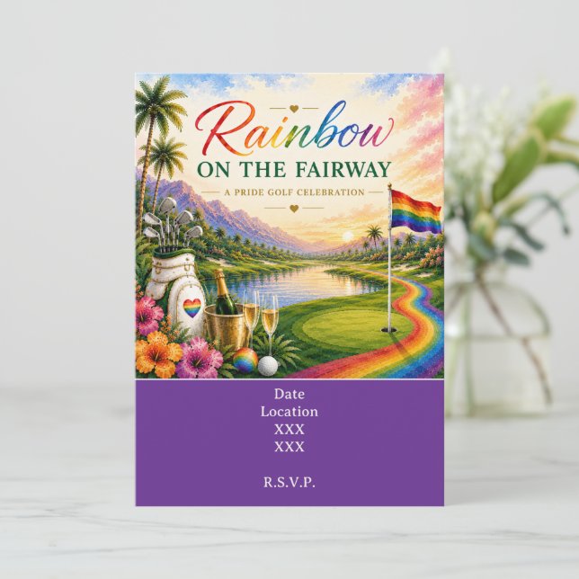 Golf Rainbow on the Fairway Pride Golf Celebration Invitation (Standing Front)