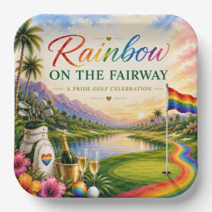 Golf Rainbow on the Fairway Pride Golf Celebration Paper Plate