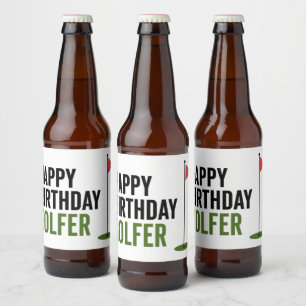 Golf red flag Golf Happy Birthday Beer Bottle Label