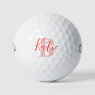 Golf red pink monogram name initial golf balls