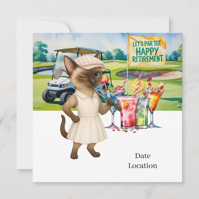 Golf Retirement for Siamese Cat Lovers Invitation  (Front)