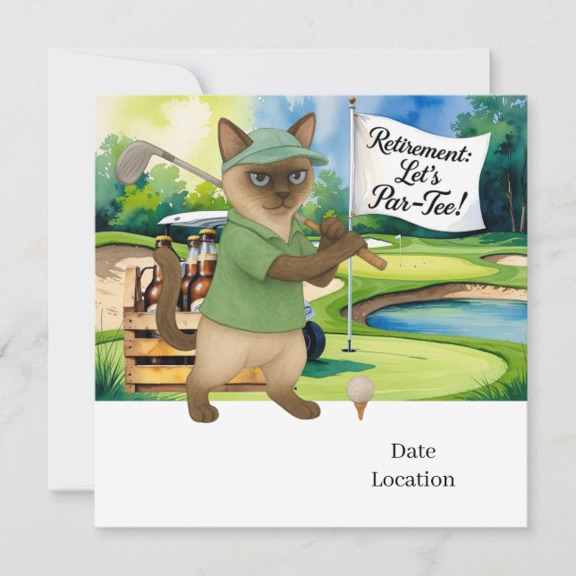 Golf Retirement for Siamese Cat Lovers Invitation  (Front)