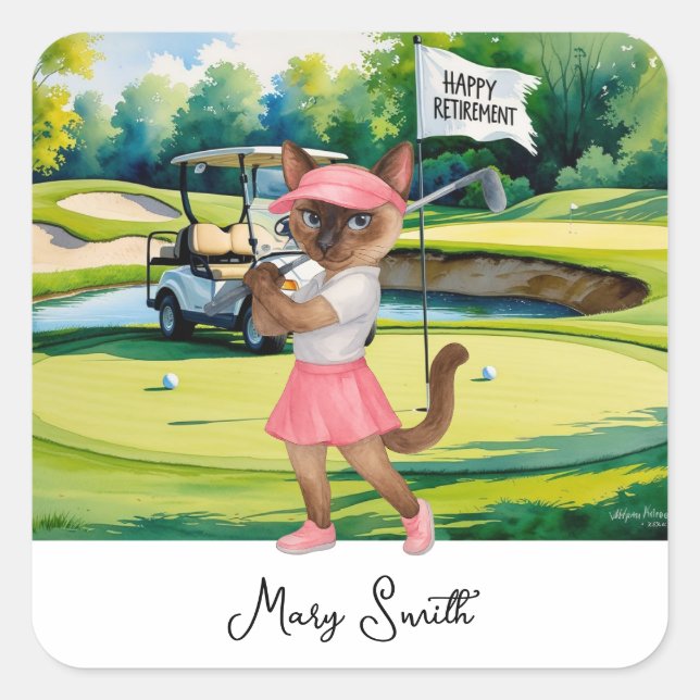Golf retirement for Siamese Cat lovers Square Sticker (Front)