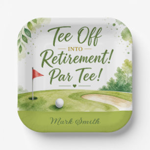 Golf Retirement Paper Plates   Retired & On Par 