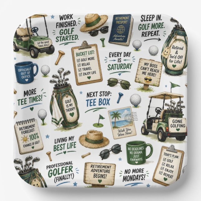 GOLF RETIREMENT Tee off ParTee for golfer Paper Plate (Front)