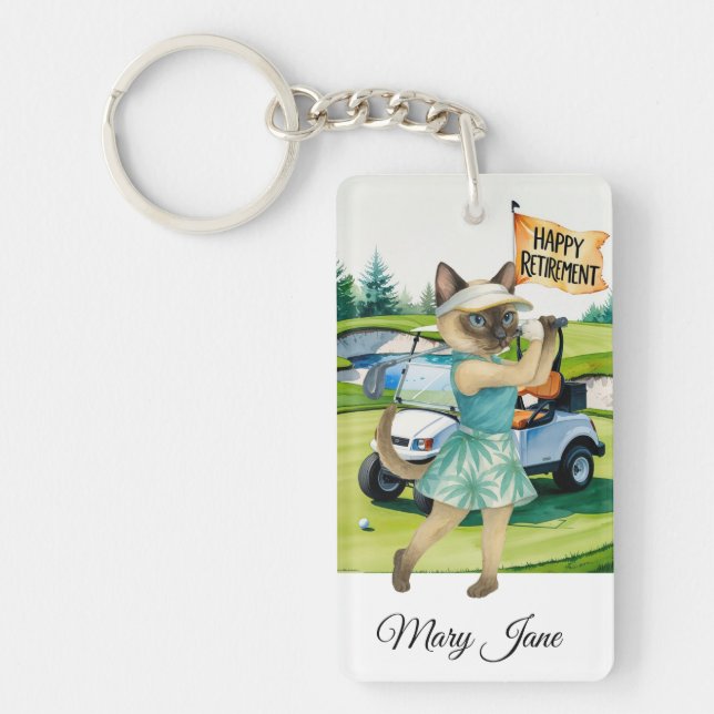 Golf Retirement themed for Siamese Cat lovers Key Ring (Front)