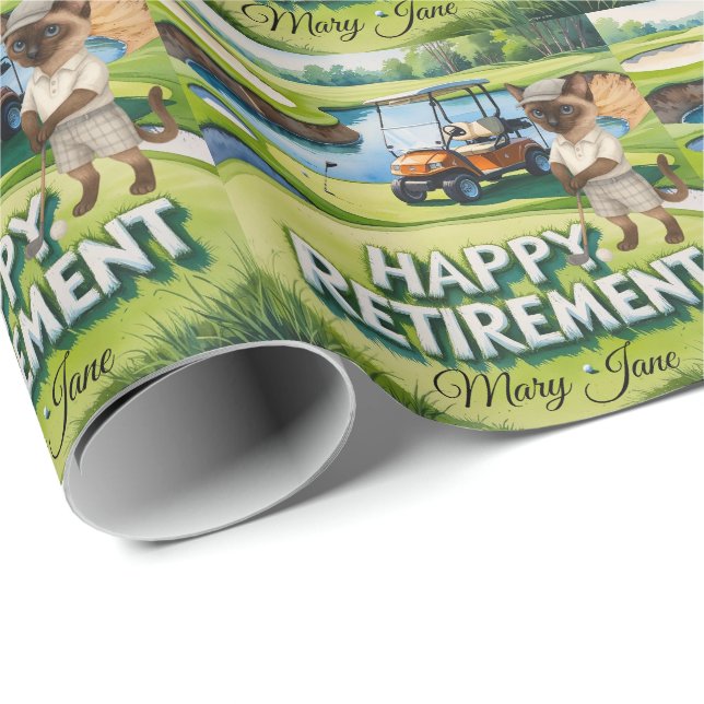 Golf Retirement themed for Siamese Cat lovers Wrapping Paper (Roll Corner)