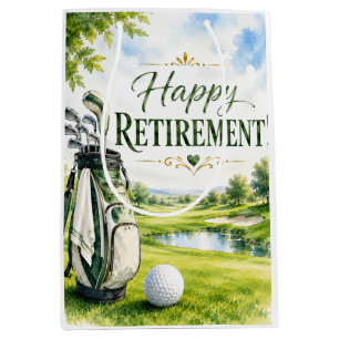 Golf Retirement themed with golf ball on green Medium Gift Bag