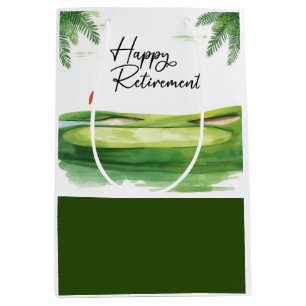 Golf Retirement themed with golf ball on green Medium Gift Bag
