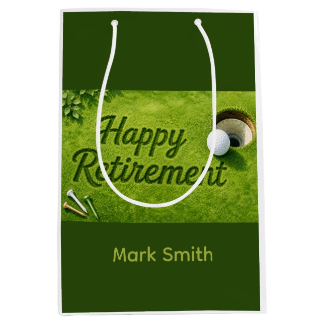 Golf Retirement themed with golf ball on green Medium Gift Bag (Front)