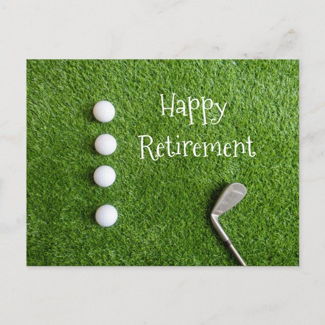 Golf retirement to golfer with golf ball on green postcard (Front)