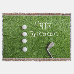 Golf retirement to golfer with golf ball on green throw blanket