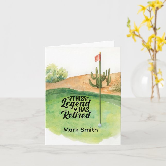 Golf Retirement with ball on green  Card (Yellow Flower)