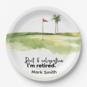 Golf Retirement with ball on green Paper Plate