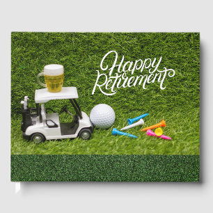 Golf retirement with beer on golf cart  guest book