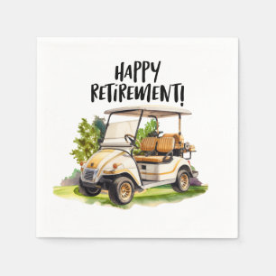 Golf Retirement with cart on green watercolor Napkin