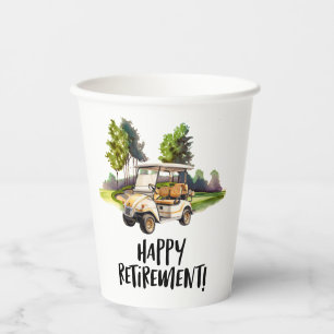 Golf Retirement with cart on green watercolor Paper Cups