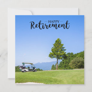 Golf Retirement with golf cart on green grass Card