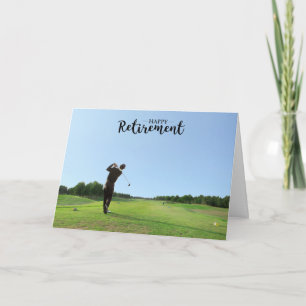 Golf Retirement with golf cart on green grass Card