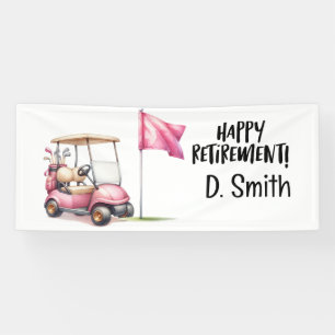 Golf retirement with pink golf cart for woman banner