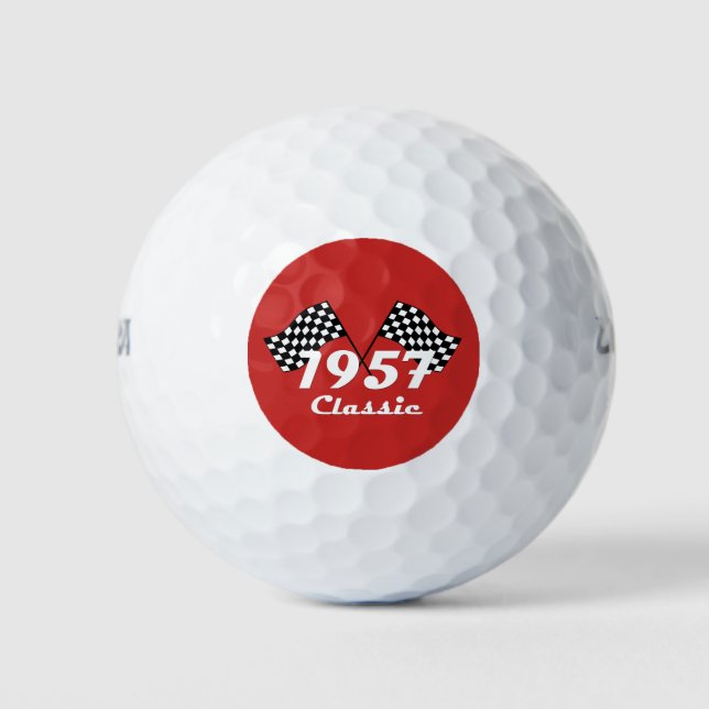 Golf Retro 1957 Classic Black White Chequered Flag Golf Balls (Front)