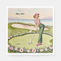 Golf  Retro Golf Chic: Woman Golfer at the Green