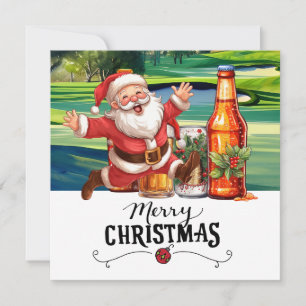 Golf Santa and Beer for Christmas Funny Golfer Holiday Card