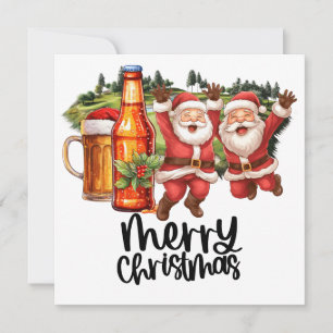 Golf Santa and Beer for Christmas Funny Golfer  Holiday Card