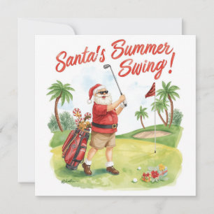 Golf Santa Christmas Summer time Holiday Card